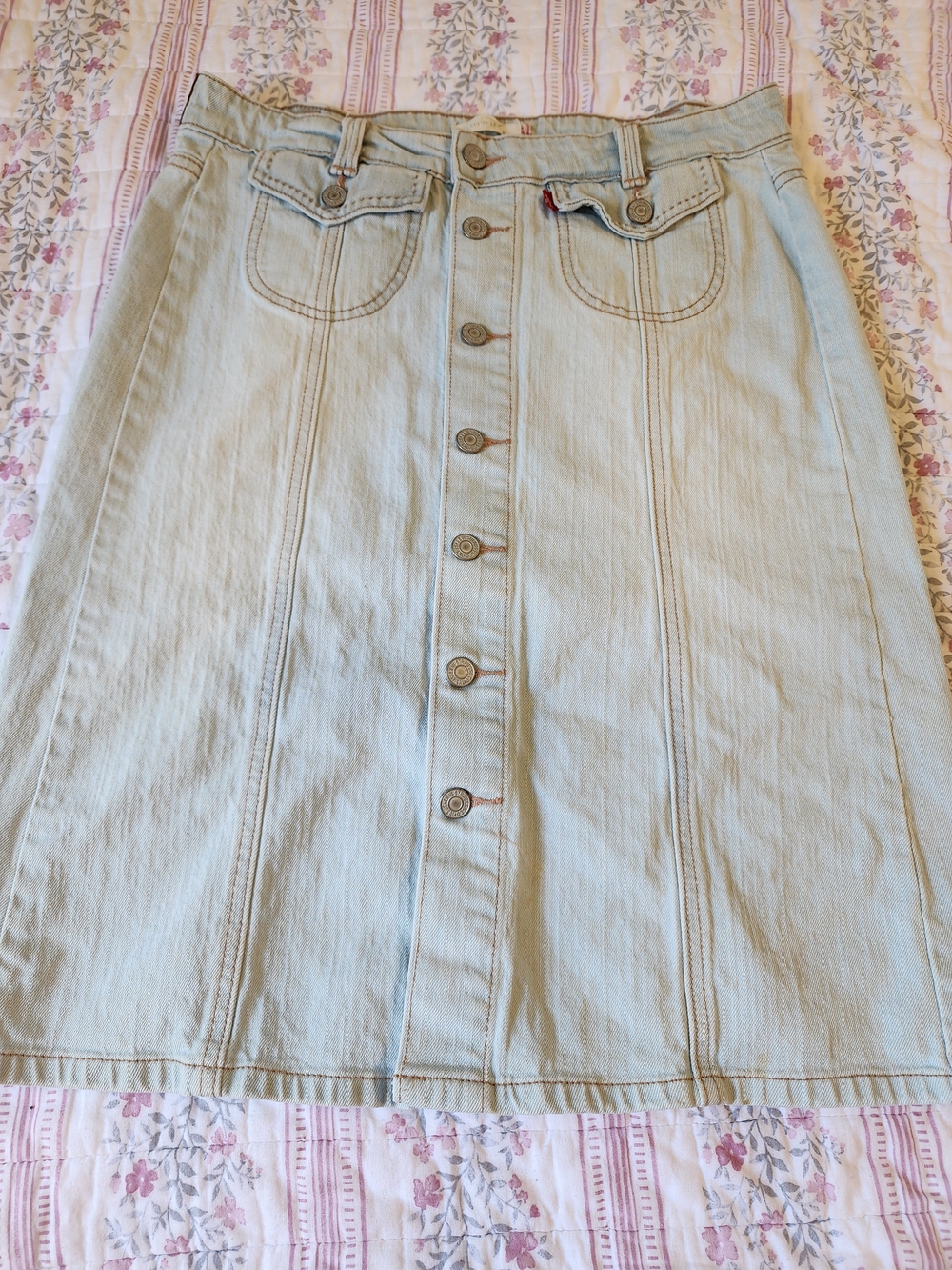 Levi's Light Blue Button-Front Denim Midi Skirt